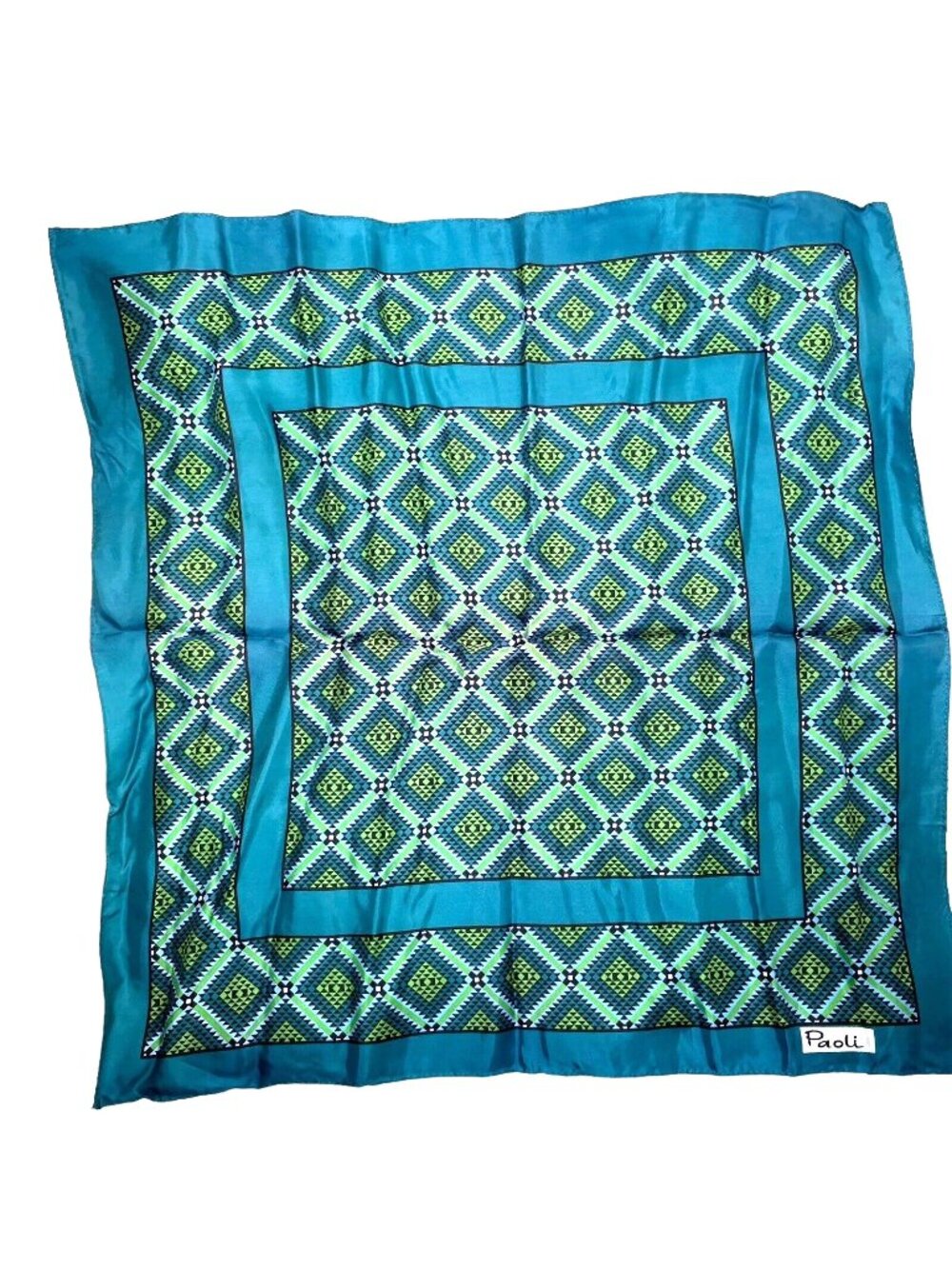 PAOLI Vintage 22-1/2” Square Green Print 100% Polyester Scarf